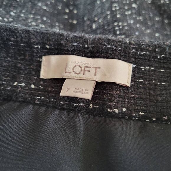 Ann Taylor LOFT Black Tweed Fringe Hem A-Line Mini Skirt Size 2 Lined Classic Wo - Picture 6 of 7